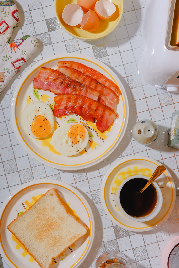 Top View of Breakfast and Coffee on the Table