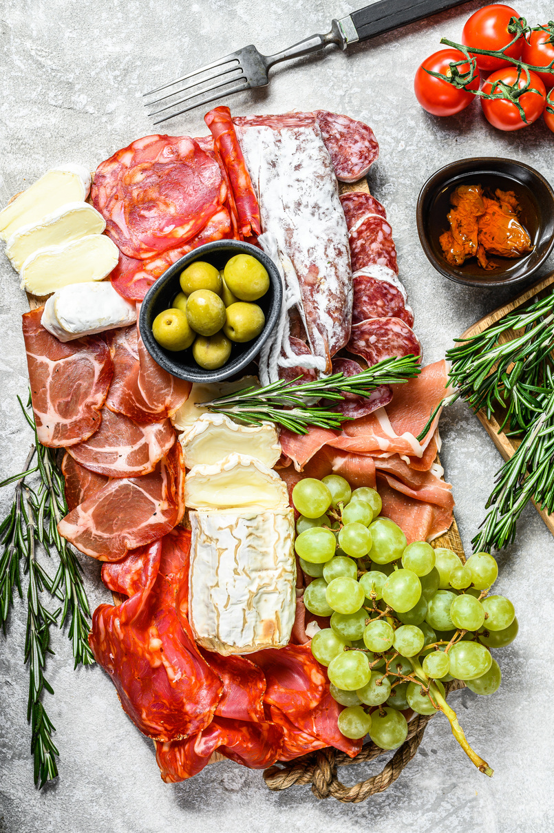 Antipasto Platter Cold Meat with Prosciutto, Slices Ham,